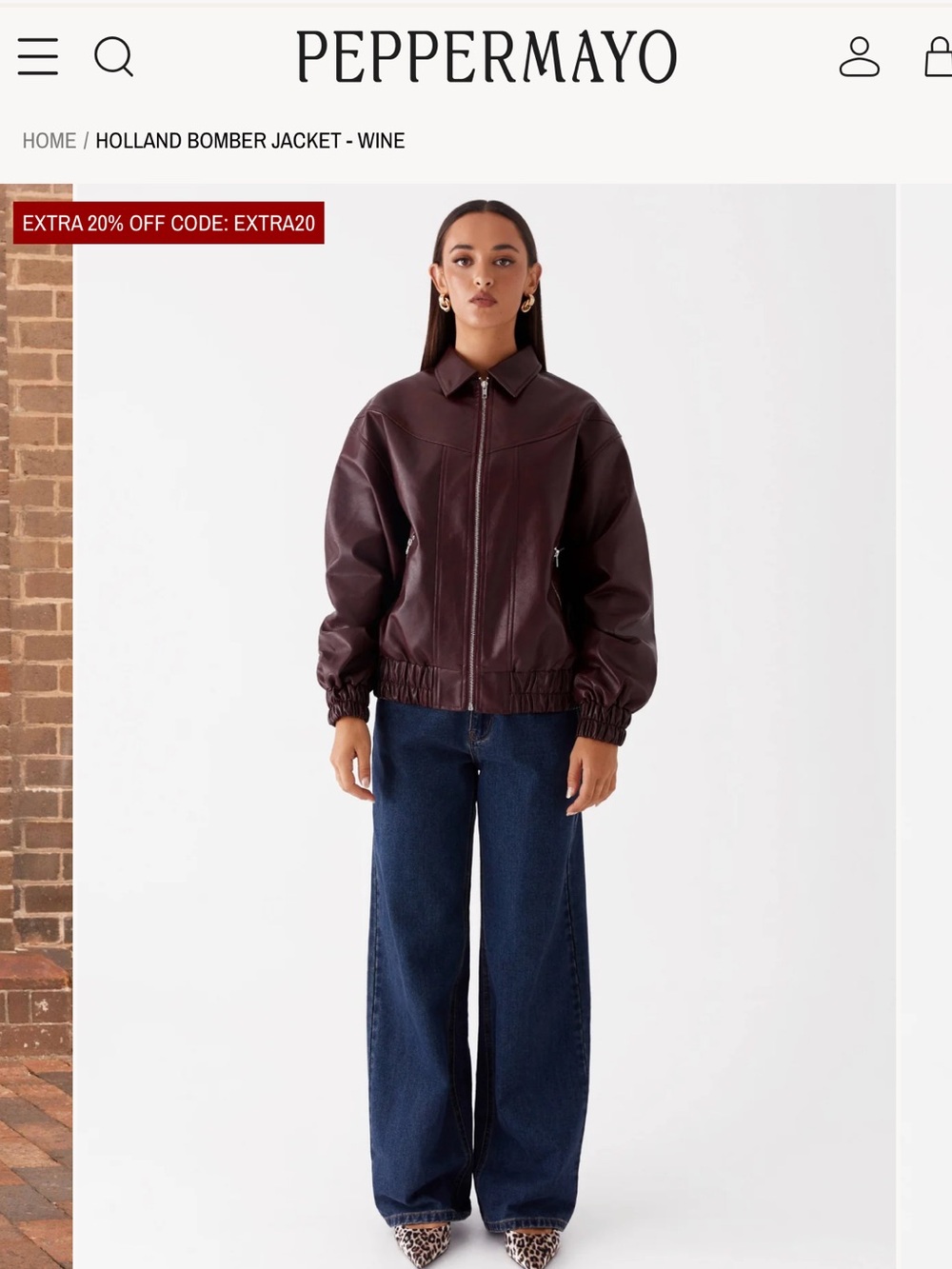 Peppermayo Wine Faux-Leather Holland Bomber Jacket - Picture 2 of 7